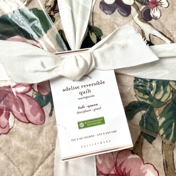 Pottery Barn Quilt Cotton Linen Floral Adelise Full Queen Reversible NWT - Picture 7 of 11